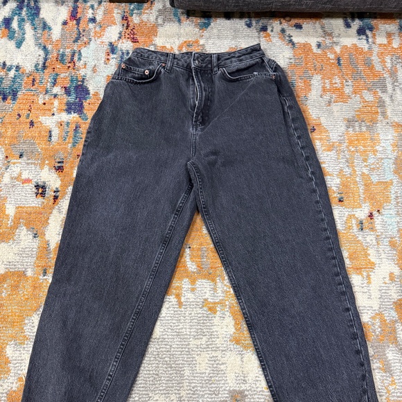 ASOS DESIGN High rise tapered denim jeans washed distressed black ladies size 26 - Picture 1 of 8